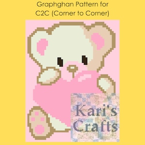 Teddy Bear Heart C2C Corner to Corner Afghan Baby Blanket PDF Pattern Graph + Written Instructions - Digital Download