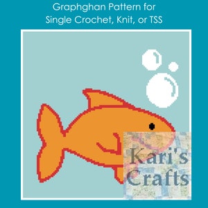 Little Orange Swimming Fish Afghan Baby Blanket PDF Pattern for single crochet or knit - Graph + Written Instructions - Digital Download