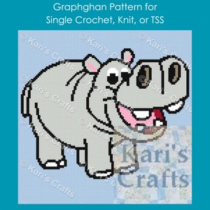 Baby Hippo Afghan Blanket PDF Pattern for single crochet or knit - Graph + Written Instructions - Instant Download