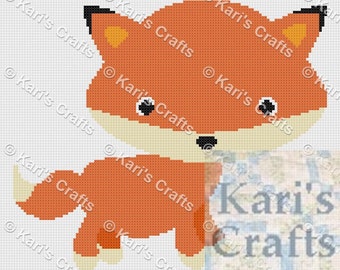 Tiny Fox Afghan Baby Blanket PDF Pattern for single crochet or knit - Graph + Written Instructions - Instant Download