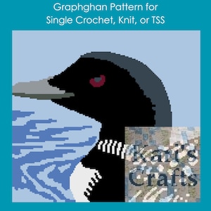Loon Swimming Afghan Throw Blanket Pattern: Single Crochet, Knit or TSS (Digital Download)
