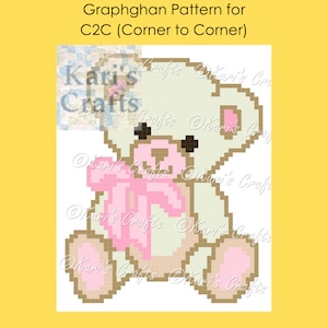 Ours en peluche rose et blanc cassé C2C Couverture ou oreiller de bébé afghan d'un coin à l'autre, motif graphique PDF + instructions écrites-téléchargement instantané