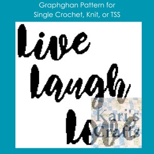 Live Laugh Love Script Afghanisches PDF-Muster für sc, stricken oder tss Grafik schriftliche Anleitung sofortiger Download Bild 1