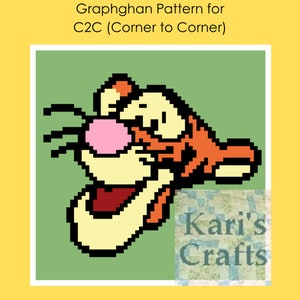 Tigrou souriant visage C2C d'un coin à l'autre - Couverture ou oreiller afghan pour bébé sur les genoux, motif PDF + instructions écrites - Téléchargement instantané