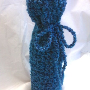 Hand Crocheted Homespun Wine Bottle Cozy Bag Montana Sky Blue image 2