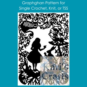 Alice Inspired Silhouette Afghan Throw Blanket PDF Pattern For Single Crochet TSS or Knit - Graph + Written Instructions - Digital Download