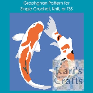 Two Koi Fish Swimming PDF Pattern for single crochet - Graph + Written Instructions - Digital Download