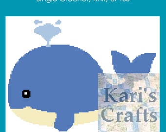 Baby Whale Afghan Blanket PDF Pattern for single crochet, knit or tss Graph + Written Instructions - Digital Download