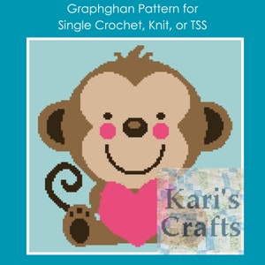 Monkey Love Baby Blanket Toddler Afghan Pattern: Single Crochet, Knit or TSS (Digital Download)