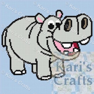 Baby Hippo Afghan Blanket PDF Pattern for single crochet or knit - Graph + Written Instructions - Instant Download