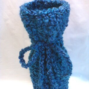 Hand Crocheted Homespun Wine Bottle Cozy Bag Montana Sky Blue image 3