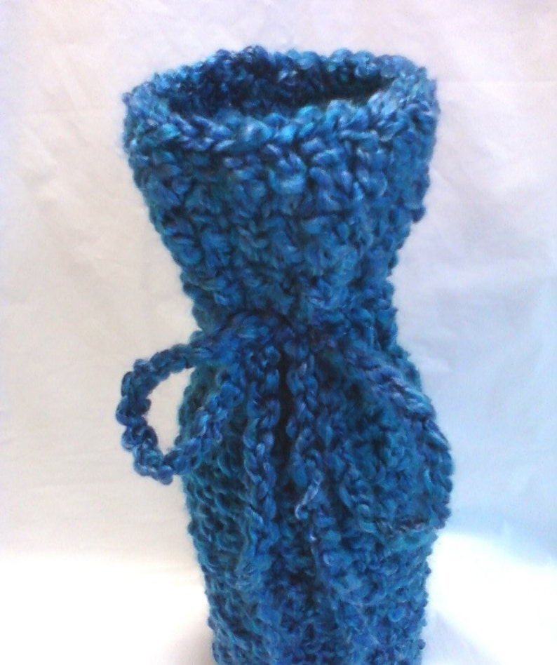 Hand Crocheted Homespun Wine Bottle Cozy Bag Montana Sky Blue image 3