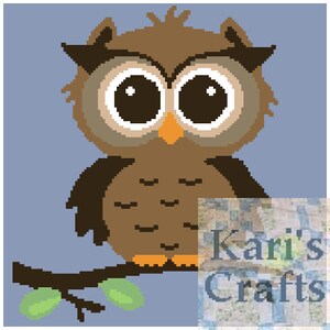 Owl on a Branch Baby or Toddler Afghan Throw Blanket PDF Pattern for single crochet or knit Graph + Written Instructions - Instant Download