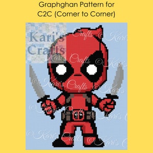 Mini Deadpool C2C-haakpatroon: Afghaanse deken of kussen (digitale download)
