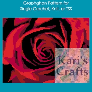 Single Red Rose Closeup Afghan Throw Blanket PDF Pattern for single crochet, knit or tss Graph + Written Instructions - Digital Download
