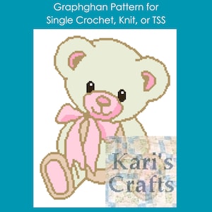 Pink and Off White Teddy Bear Afghan Baby Blanket PDF Pattern for single crochet or knit - Graph + Written Instructions - Digital Download