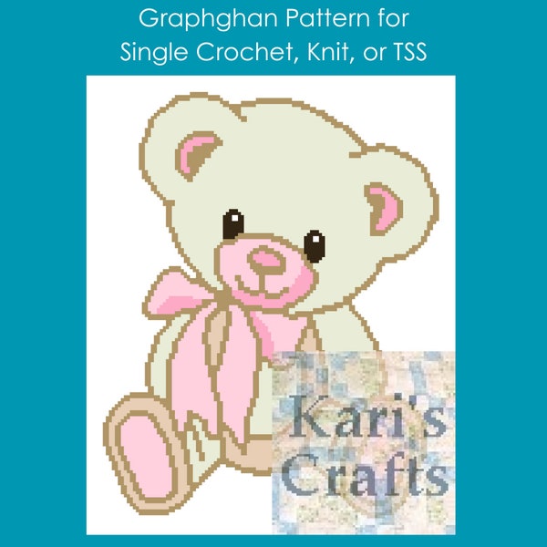 Pink and Off White Teddy Bear Afghan Baby Blanket PDF Pattern for single crochet or knit - Graph + Written Instructions - Instant Download