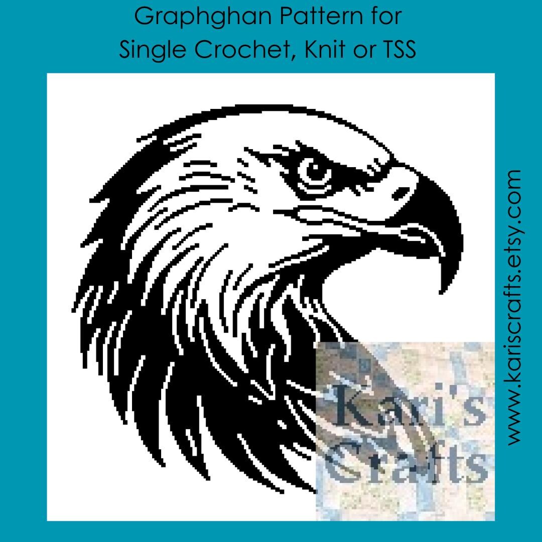 白頭ワシの横顔アフガンパターン：シングルクロッシェ、ニット、またはTSS（デジタルダウンロード） - Etsy 日本, image size:1080x1080