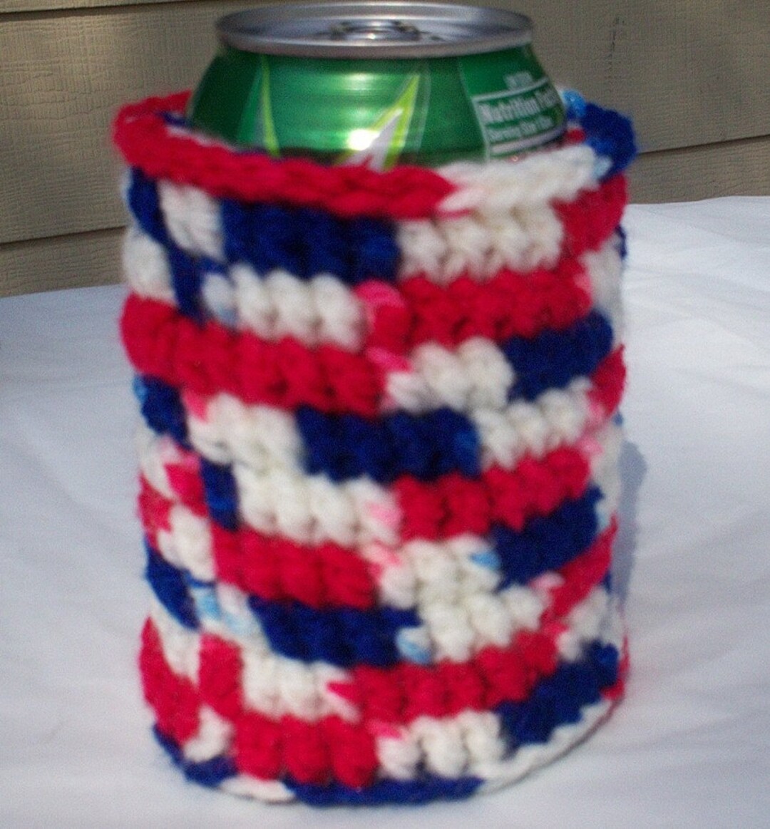 Crocheted 12 Oz Can Cozy Beer Holder Red/white/blue Etsy