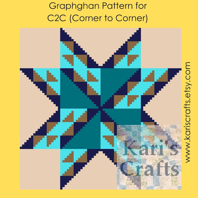 Graphghan Design Pinwheel Star Croquilt C2C Afghan Pattern: Graph & Written Instructions ...