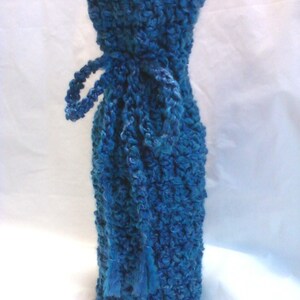 Hand Crocheted Homespun Wine Bottle Cozy Bag - Montana Sky Blue
