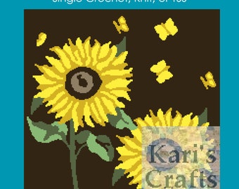 Two Sunflowers Afghan Pattern: Single Crochet, Knit or TSS (Digital Download)