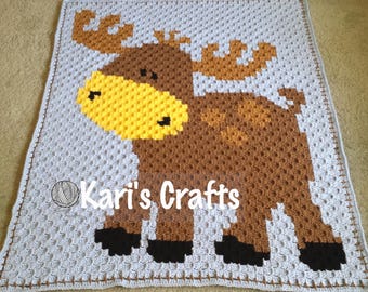 Hand Crocheted Baby Moose Baby or Toddler Blanket: Handcrafted Graphghan Throw