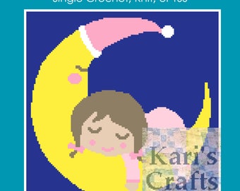 Baby Asleep on the Moon Afghan Blanket PDF Pattern for single crochet, knit or tss - Graph + Written Instructions - Instant Download