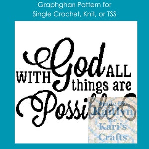 Puede incluir: Diseño gráfico en blanco y negro con el texto "With God all things are possible" y las palabras "Made by Kari's Crafts".