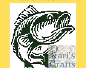 Bass Fish C2C Corner to Corner Afghan Decke PDF Pattern Graph + schriftliche Anleitung - Instant Download