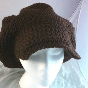 Crocheted Slouchy Cap with Brim - Chocolate Brown - Ready to Ship