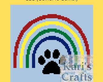 Paw Print Rainbow Bridge C2C Corner to Corner Lap or Throw Afghan Blanket PDF Pattern - Graph + Written Instructions - Instant Download