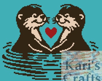 Otter Love Baby Toddler Throw Afghan Blanket PDF Pattern for single crochet or knit or tss-Graph + Written Instructions