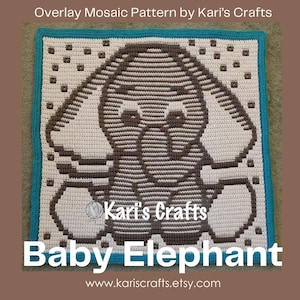 Baby Elephant Baby Toddler Lap Afghan Blanket PDF Pattern for overlay mosaic crochet - Graph + Written Instructions - Digital Download