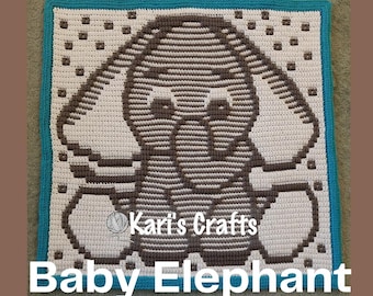 Baby Elephant Baby Toddler Lap Afghan Blanket PDF Pattern for overlay mosaic crochet - Graph + Written Instructions - Digital Download