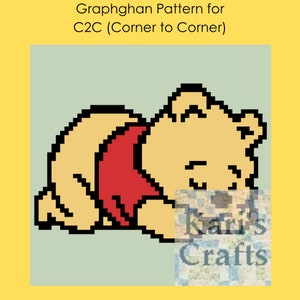 Pooh Sleeping C2C Corner to Corner Baby Afghan Blanket or Pillow PDF Pattern Graph + Written Instructions-Instant Download