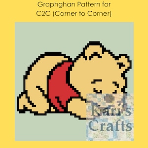 Ourson endormi C2C Couverture ou oreiller afghan d'un coin à l'autre pour bébé, motif graphique PDF + instructions écrites-téléchargement instantané