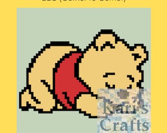 Pooh Sleeping C2C Corner to Corner Baby Afghan Blanket or Pillow PDF Pattern Graph + Written Instructions-Instant Download