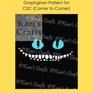 Chat du Cheshire, format double C2C, angle à coin, modèle PDF afghan, graphique + instructions écrites - téléchargement immédiat