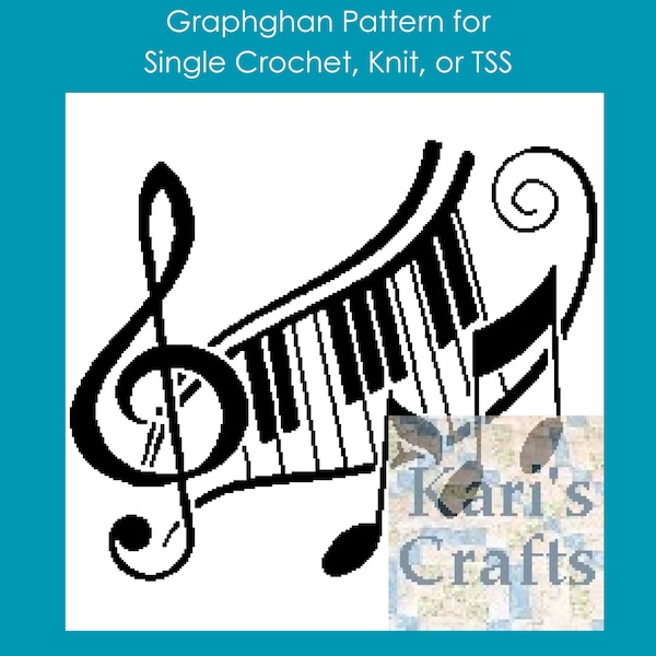Treble Clef Piano Afghan Throw Blanket PDF Pattern for single crochet knit or tss - Graph + Written Instructions - Instant Download