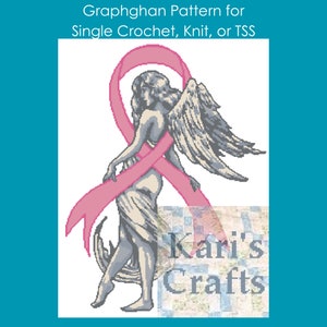 Pink Ribbon Angel Afghan Throw Blanket PDF Pattern for single crochet or knit - Graph + Written Instructions - Digital Download