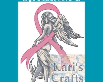 Pink Ribbon Angel Afghan Throw Blanket PDF Pattern for single crochet or knit - Graph + Written Instructions - Instant Download