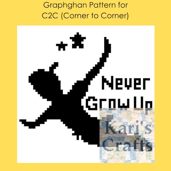 Peter Pan Silhouette Never Grow Up C2C Corner to Corner Baby Afghan Blanket PDF Pattern Graph + Written Instructions-Instant Download