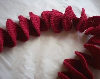 Crocheted Curly Scarf - Burgundy Red