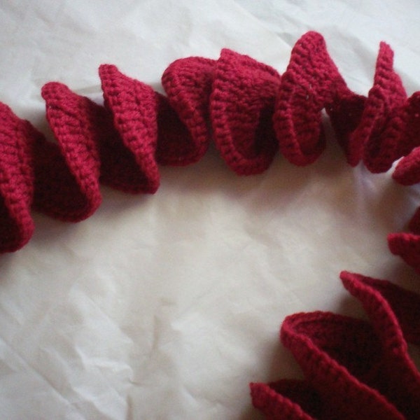 Crocheted Curly Scarf - Burgundy Red