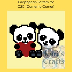 Panda Love C2C Corner to Corner Afghan Baby Blanket or Pillow PDF Pattern - Graph + Written Instructions - Digital Download