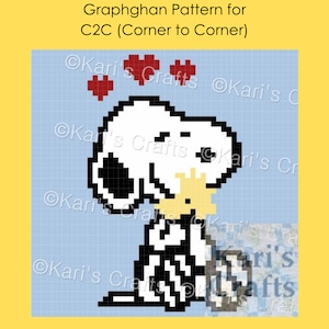 Snoopy e Woodstock amano il modello PDF per cuscino o coperta afghana C2C - Grafico + istruzioni scritte - Download digitale