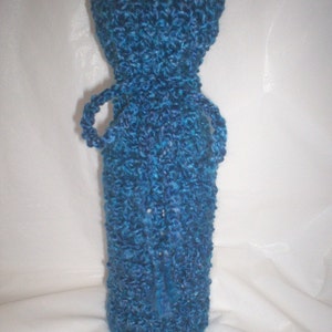 Hand Crocheted Homespun Wine Bottle Cozy Bag Montana Sky Blue image 5