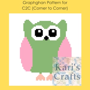 Green and Pink Owl C2C Corner to Corner Afghan Baby Blanket or Pillow PDF Pattern Graph + Written Instructions - Digital Download