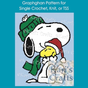 Snoopy and Woodstock Holiday Afghan Throw Blanket PDF Pattern for single crochet tss or knit Graph + Written Instructions - Digital Download